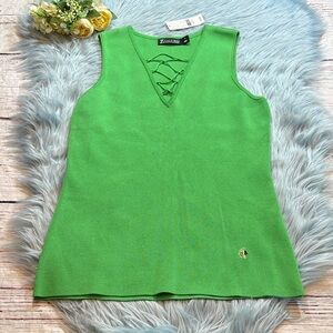 NWT New York & Co 7th Avenue Green Knit Stretch Lace Up Sleeveless Top sz M